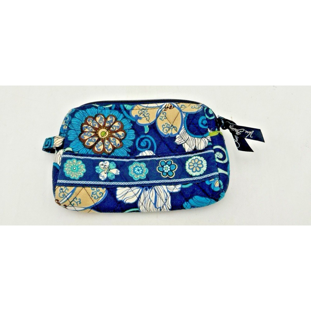 Vera Bradley Mod Floral Blue Small Bow Cosmetic Makeup Zipper Travel Bag